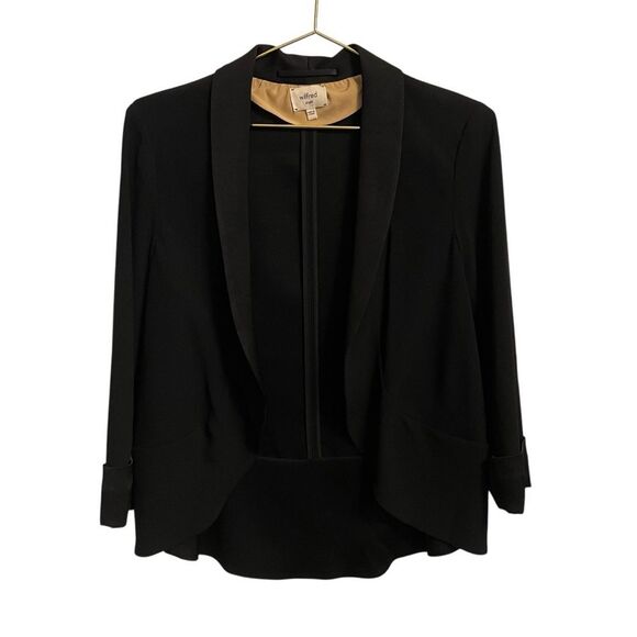Aritzia Wilfred Black Open Front Silk Blend Cuff Sleeve Blazer Size 8 - Picture 1 of 5